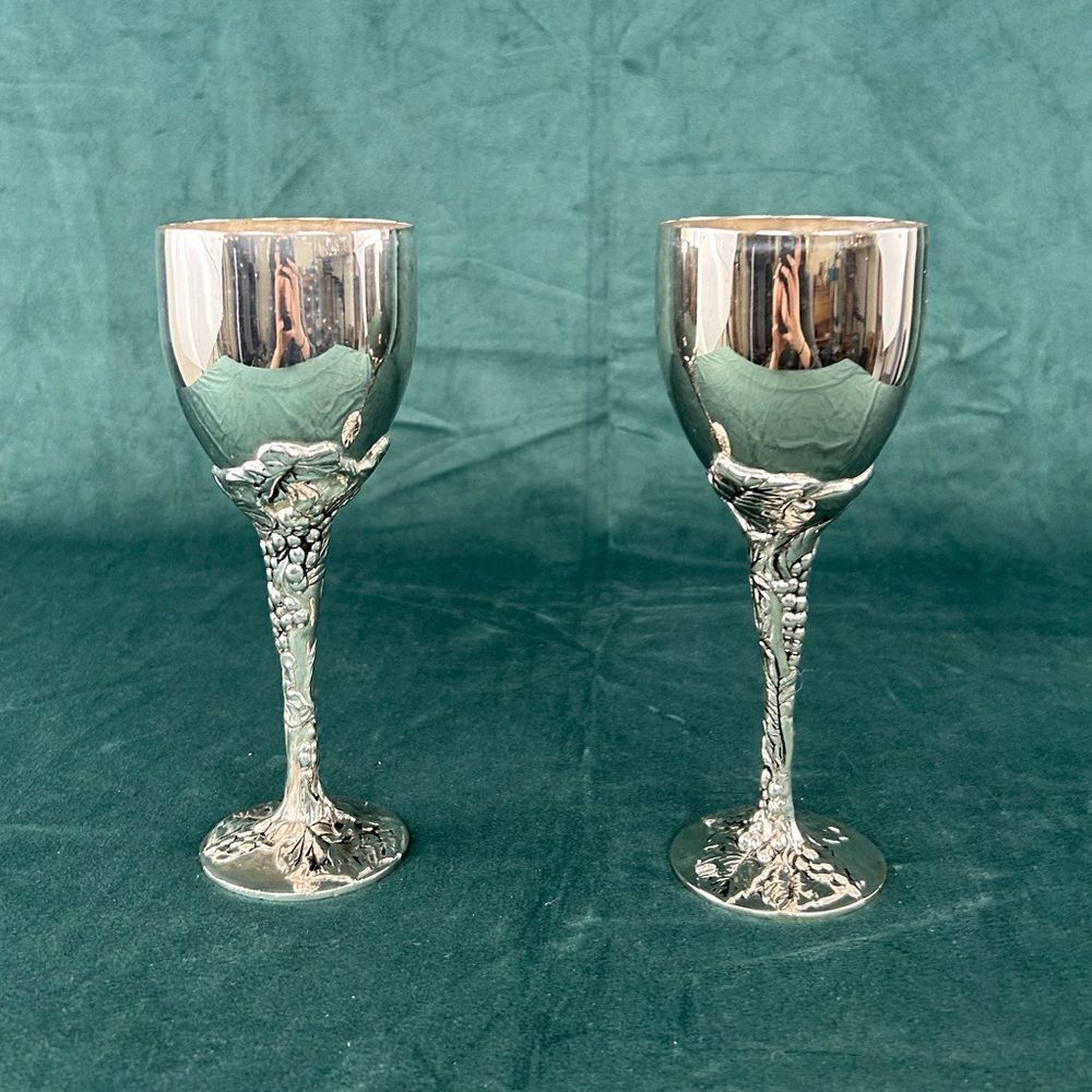 Vintage Godinger Silver Plated Grape Vine Wine Glasses Pair